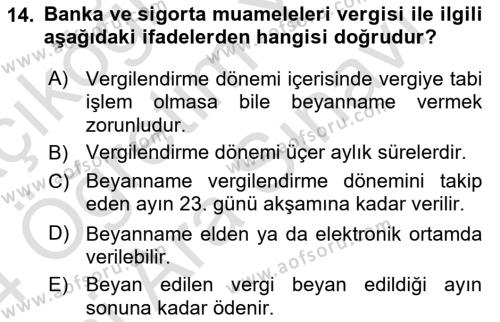 Özel Vergi Hukuku 2 Dersi 2023 - 2024 Yılı (Vize) Ara Sınavı 14. Soru