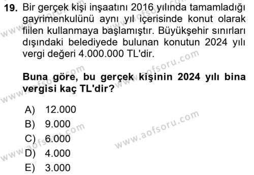 Özel Vergi Hukuku 2 Dersi 2023 - 2024 Yılı (Vize) Ara Sınavı 19. Soru