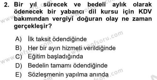 Özel Vergi Hukuku 2 Dersi 2023 - 2024 Yılı (Vize) Ara Sınavı 2. Soru