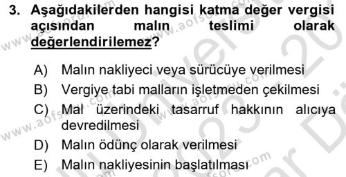 Özel Vergi Hukuku 2 Dersi 2023 - 2024 Yılı (Vize) Ara Sınavı 3. Soru