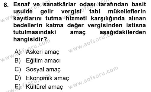 Özel Vergi Hukuku 2 Dersi 2023 - 2024 Yılı (Vize) Ara Sınavı 8. Soru