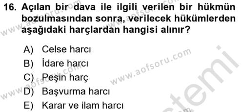 Özel Vergi Hukuku 2 Dersi 2023 - 2024 Yılı (Final) Dönem Sonu Sınavı 16. Soru