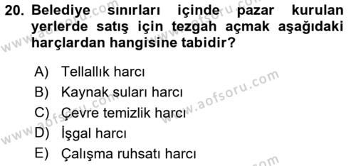 Özel Vergi Hukuku 2 Dersi 2023 - 2024 Yılı (Final) Dönem Sonu Sınavı 20. Soru