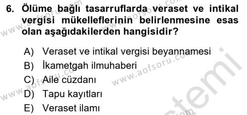 Özel Vergi Hukuku 2 Dersi 2023 - 2024 Yılı (Final) Dönem Sonu Sınavı 6. Soru