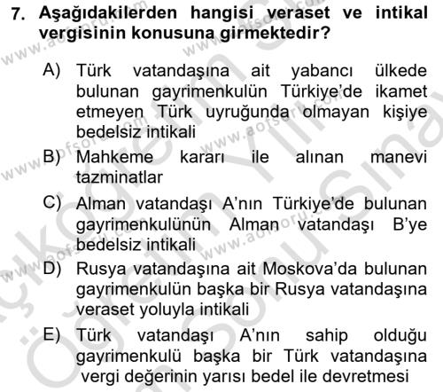 Özel Vergi Hukuku 2 Dersi 2023 - 2024 Yılı (Final) Dönem Sonu Sınavı 7. Soru