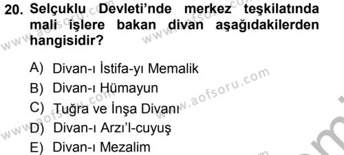 Türk İdare Tarihi Dersi 2012 - 2013 Yılı (Vize) Ara Sınavı 20. Soru