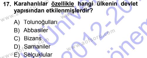 Türk İdare Tarihi Dersi 2012 - 2013 Yılı (Final) Dönem Sonu Sınavı 17. Soru