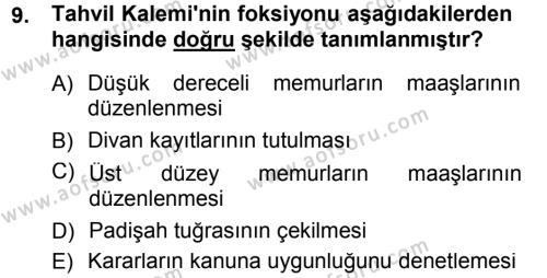 Türk İdare Tarihi Dersi 2012 - 2013 Yılı (Final) Dönem Sonu Sınavı 9. Soru