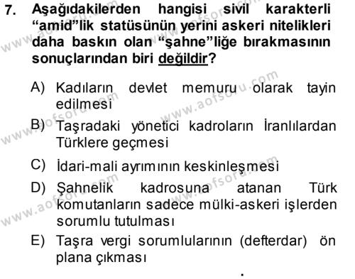 Türk İdare Tarihi Dersi 2013 - 2014 Yılı (Vize) Ara Sınavı 7. Soru