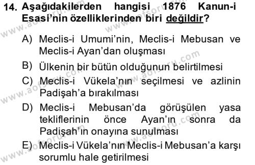 Türk İdare Tarihi Dersi 2013 - 2014 Yılı (Final) Dönem Sonu Sınavı 14. Soru