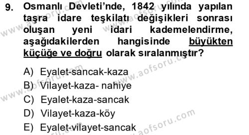 Türk İdare Tarihi Dersi 2013 - 2014 Yılı (Final) Dönem Sonu Sınavı 9. Soru