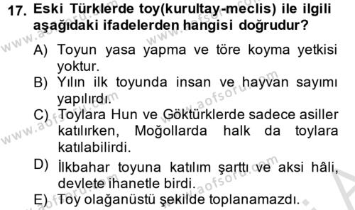 Türk İdare Tarihi Dersi 2014 - 2015 Yılı Tek Ders Sınavı 17. Soru