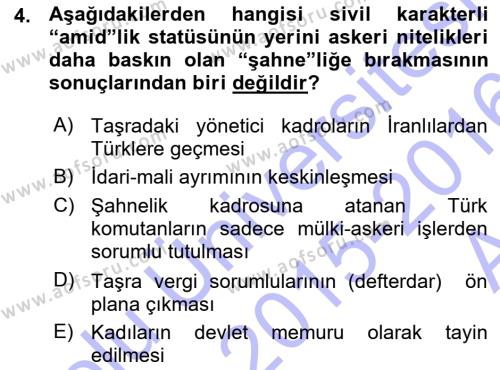 Türk İdare Tarihi Dersi 2015 - 2016 Yılı (Vize) Ara Sınavı 4. Soru