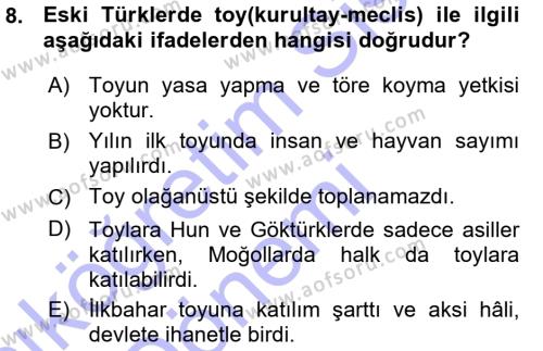Türk İdare Tarihi Dersi 2015 - 2016 Yılı (Vize) Ara Sınavı 8. Soru