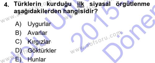 Türk İdare Tarihi Dersi 2015 - 2016 Yılı (Final) Dönem Sonu Sınavı 4. Soru