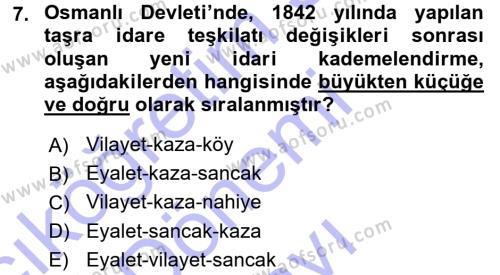 Türk İdare Tarihi Dersi 2015 - 2016 Yılı (Final) Dönem Sonu Sınavı 7. Soru