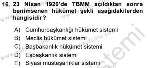 Türk İdare Tarihi Dersi 2018 - 2019 Yılı 3 Ders Sınavı 16. Soru