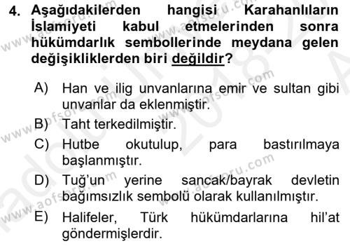 Türk İdare Tarihi Dersi 2018 - 2019 Yılı (Vize) Ara Sınavı 4. Soru