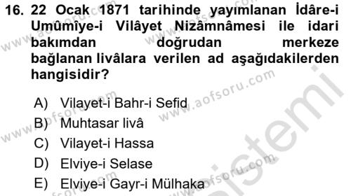 Türk İdare Tarihi Dersi 2020 - 2021 Yılı Yaz Okulu Sınavı 16. Soru