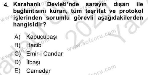 Türk İdare Tarihi Dersi 2020 - 2021 Yılı Yaz Okulu Sınavı 4. Soru