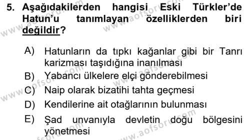 Türk İdare Tarihi Dersi 2020 - 2021 Yılı Yaz Okulu Sınavı 5. Soru