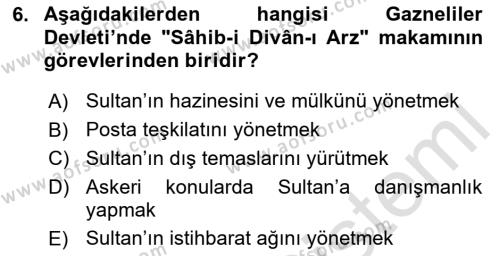 Türk İdare Tarihi Dersi 2020 - 2021 Yılı Yaz Okulu Sınavı 6. Soru