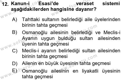 Türk İdare Tarihi Dersi 2021 - 2022 Yılı (Final) Dönem Sonu Sınavı 12. Soru