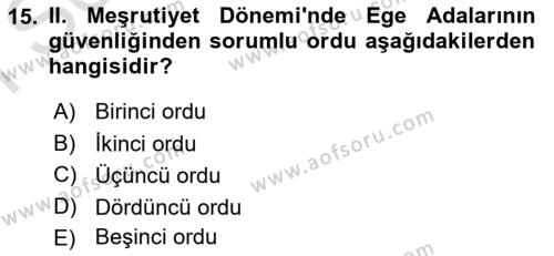 Türk İdare Tarihi Dersi 2021 - 2022 Yılı (Final) Dönem Sonu Sınavı 15. Soru