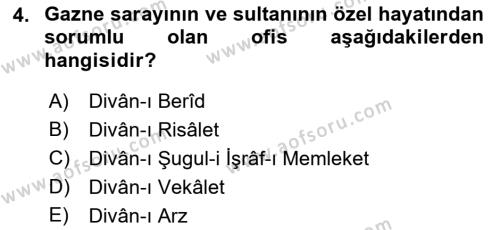 Türk İdare Tarihi Dersi 2021 - 2022 Yılı (Final) Dönem Sonu Sınavı 4. Soru