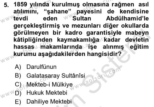 Türk İdare Tarihi Dersi 2021 - 2022 Yılı (Final) Dönem Sonu Sınavı 5. Soru