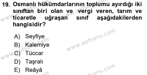 Türk İdare Tarihi Dersi 2023 - 2024 Yılı (Vize) Ara Sınavı 19. Soru