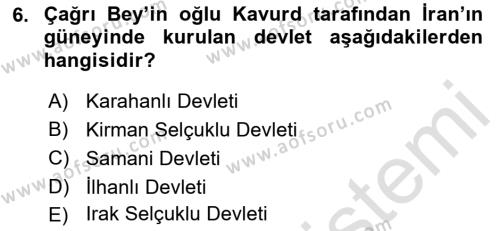 Türk İdare Tarihi Dersi 2023 - 2024 Yılı (Vize) Ara Sınavı 6. Soru