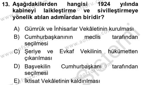 Türk İdare Tarihi Dersi 2023 - 2024 Yılı (Final) Dönem Sonu Sınavı 13. Soru