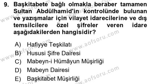 Türk İdare Tarihi Dersi 2023 - 2024 Yılı (Final) Dönem Sonu Sınavı 9. Soru