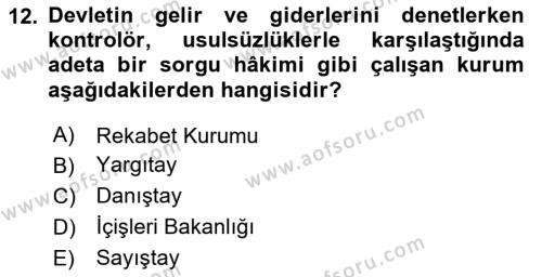 Türk İdare Tarihi Dersi 2023 - 2024 Yılı Yaz Okulu Sınavı 12. Soru