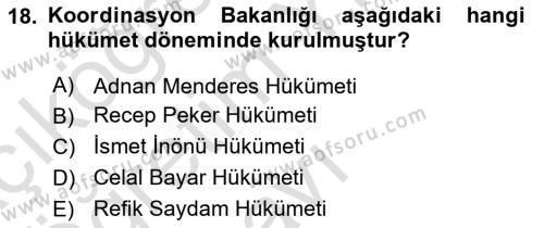 Türk İdare Tarihi Dersi 2023 - 2024 Yılı Yaz Okulu Sınavı 18. Soru