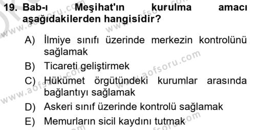 Türk İdare Tarihi Dersi 2023 - 2024 Yılı Yaz Okulu Sınavı 19. Soru