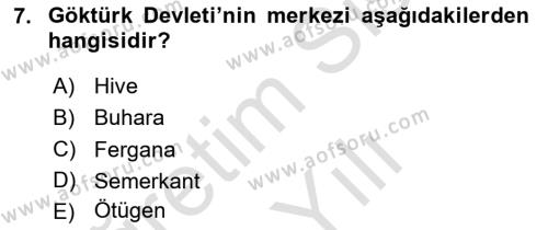 Türk İdare Tarihi Dersi 2023 - 2024 Yılı Yaz Okulu Sınavı 7. Soru