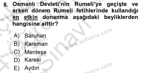 Türk İdare Tarihi Dersi 2023 - 2024 Yılı Yaz Okulu Sınavı 8. Soru
