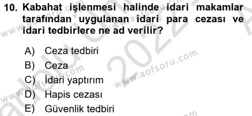 Vergi Ceza Hukuku Dersi 2022 - 2023 Yılı (Vize) Ara Sınavı 10. Soru