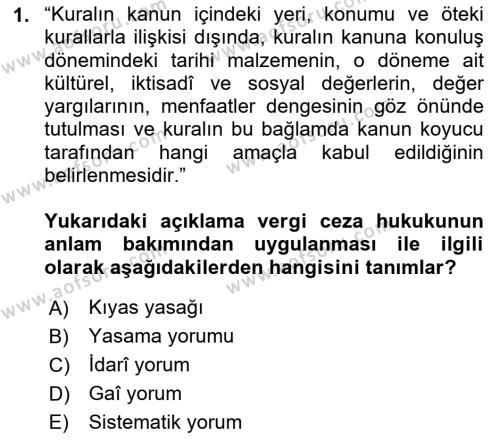 Vergi Ceza Hukuku Dersi 2023 - 2024 Yılı (Vize) Ara Sınavı 1. Soru