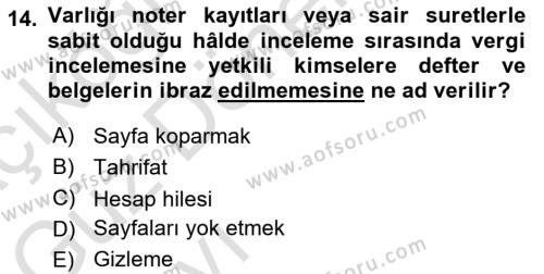 Vergi Ceza Hukuku Dersi 2023 - 2024 Yılı (Vize) Ara Sınavı 14. Soru