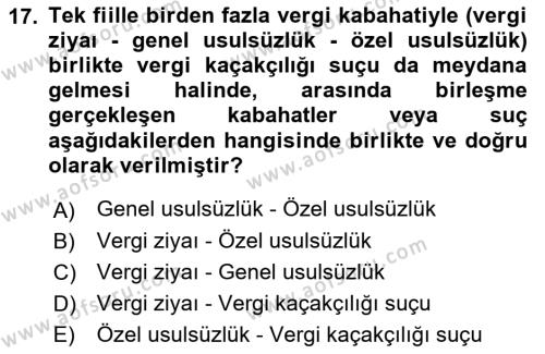 Vergi Ceza Hukuku Dersi 2023 - 2024 Yılı (Vize) Ara Sınavı 17. Soru