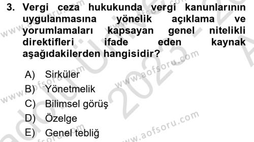 Vergi Ceza Hukuku Dersi 2023 - 2024 Yılı (Vize) Ara Sınavı 3. Soru