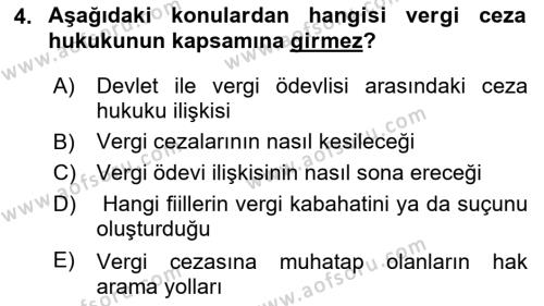 Vergi Ceza Hukuku Dersi 2023 - 2024 Yılı (Vize) Ara Sınavı 4. Soru