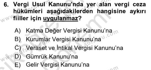 Vergi Ceza Hukuku Dersi 2023 - 2024 Yılı (Vize) Ara Sınavı 6. Soru