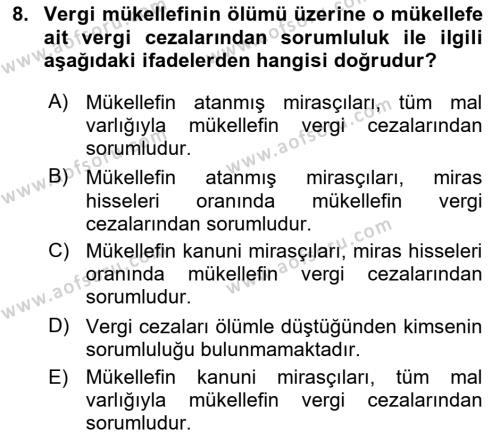 Vergi Ceza Hukuku Dersi 2023 - 2024 Yılı (Vize) Ara Sınavı 8. Soru