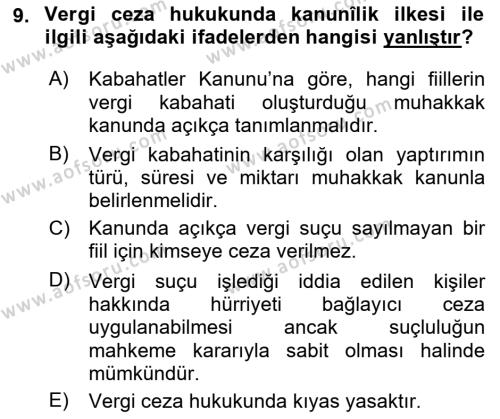 Vergi Ceza Hukuku Dersi 2023 - 2024 Yılı (Vize) Ara Sınavı 9. Soru