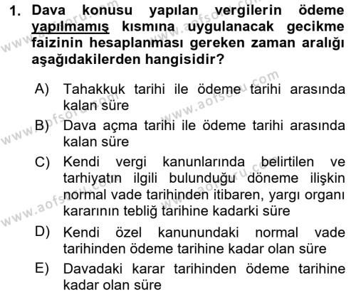 Vergi İcra Hukuku Dersi 2020 - 2021 Yılı Yaz Okulu Sınavı 1. Soru