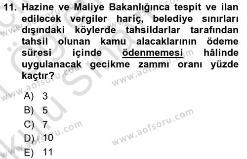 Vergi İcra Hukuku Dersi 2020 - 2021 Yılı Yaz Okulu Sınavı 11. Soru